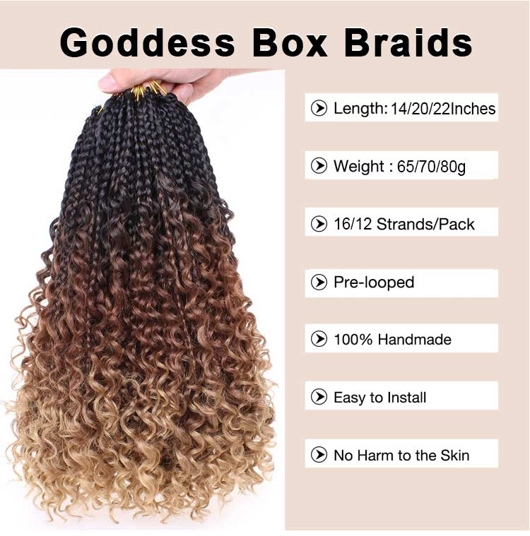 Goddess Box Braids Crochet Hair Ombre Bohemian Box Braids With Curly  Extension