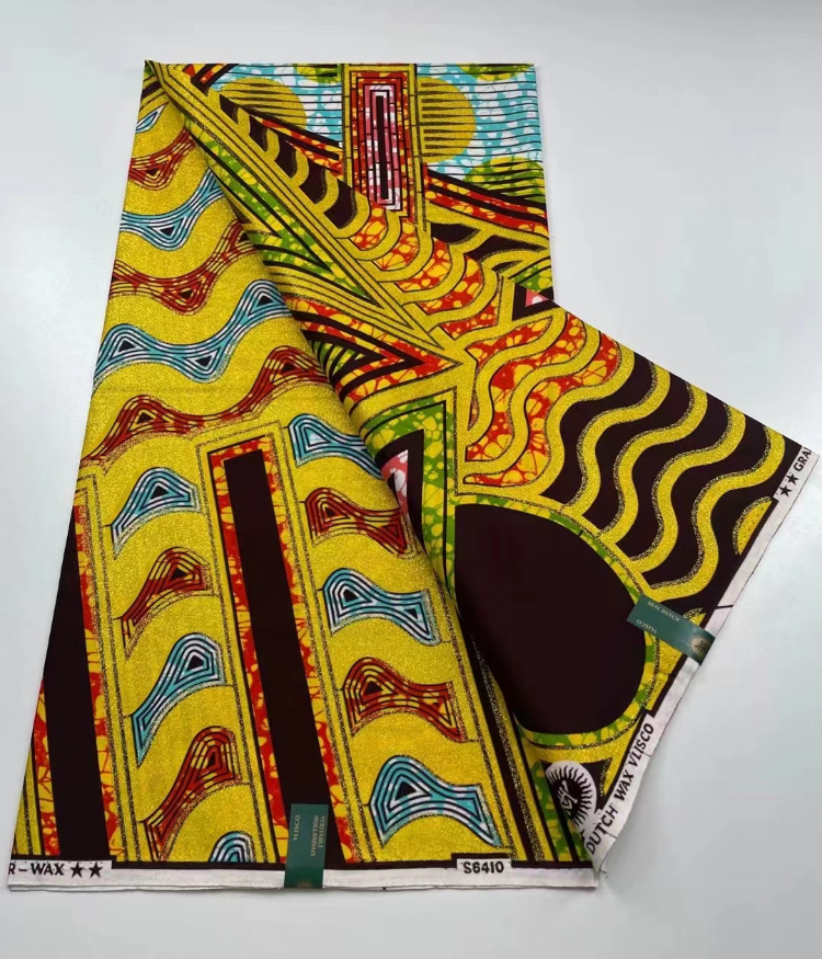 White and Yellow Sunburst Ankara Fabric - Vlisco Wax Print - Premium Dutch Cotton, 6 Yards