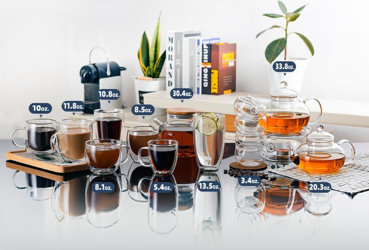 8 Oz Glass Coffee Cups - Double Wall Insulated Glass Coffee Mugs Set with  Handle