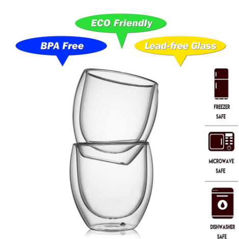 Lead-free Double Wall Glass Coffee & Tea Mugs