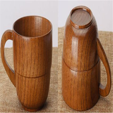 Taza de cerámica con mango de madera natural y acero inoxidable