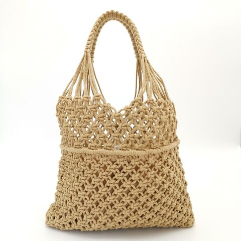 Compre Macrame Bolsa De Playa De Paja De Algodón De Cuerda Pequeña