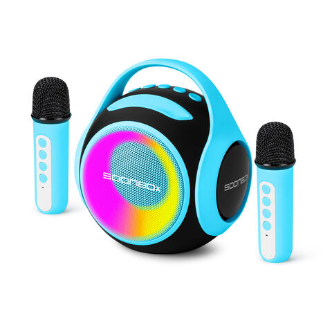 Mini máquina de karaoke con 2 micrófonos inalámbricos, micrófono para niños  con altavoz, altavoz Bluetooth retro con luz RGB para niños y adultos
