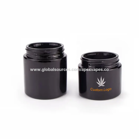 Airtight Glass Stash Jar 5 oz - Black Frosted with Green Leaves 