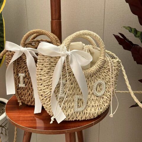 Bolsa de paja para mujer, bolsa de playa de verano, linda bolsa de hobo  tejida a mano, bolsa de rafia de maíz, bolsa de vacaciones, bolsa de cesta