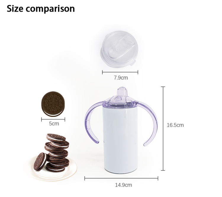 12oz Seamless Straight Sublimation Sippy Cup with 2 Lids- White