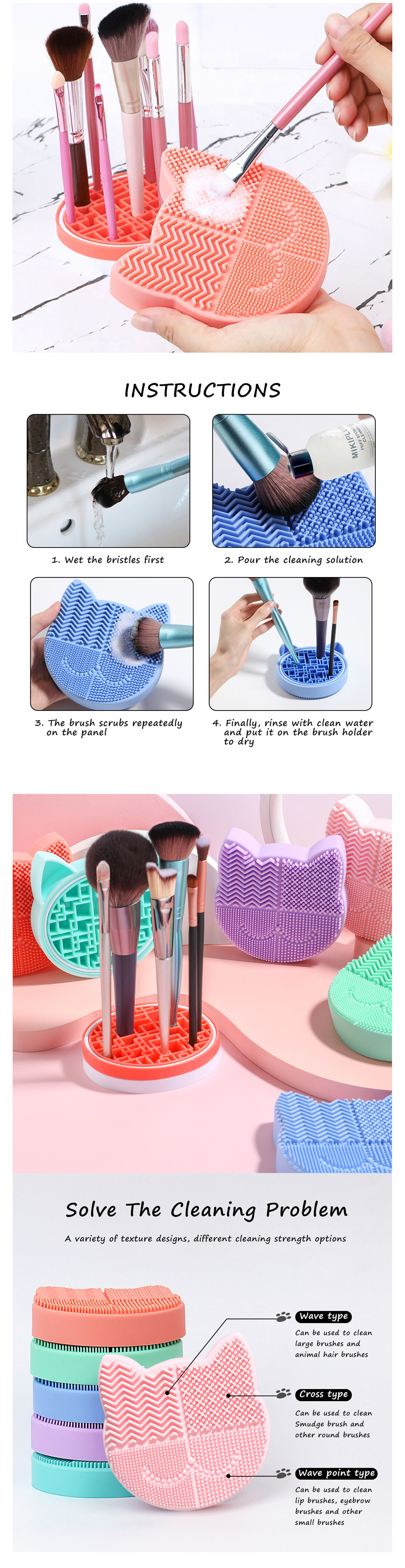 3 In 1 Silicone Makeup Brush Cleaning Pad, Makeup Brush Drying