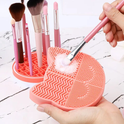 Makeup Brush Cleaner Bowl Mat, Silicone Pink Soft Brush Cleaning