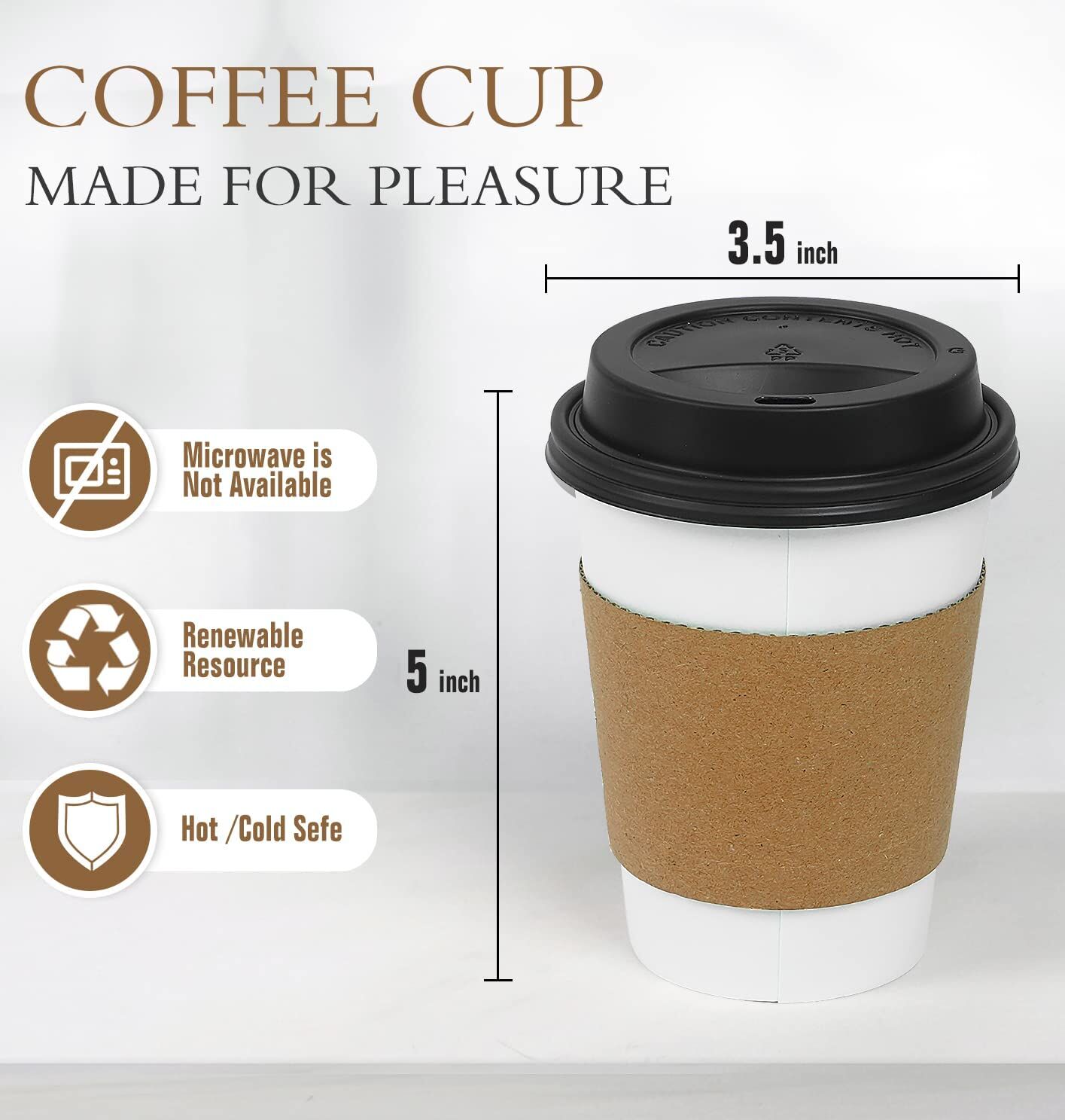 Disposable Coffee Cups - 12oz Paper Hot Cups - White (90mm) - 1,000 ct