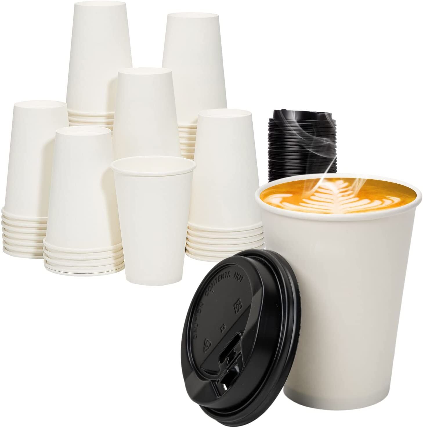 Comfy Package, White Paper 350gsm Hot Coffee Cups [100 Count - 16 oz.]