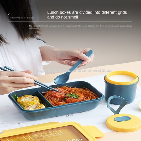 1pc Sealed Lunch Box With Dividers, Microwaveable, Including Utensils And Sauce  Container, Ideal For Office Workers And Students