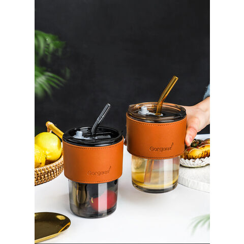 Buy Wholesale China Hot Sales Elegant 450ml Creative Glass Coffee Cups  Portable Leather Sleeve Slub Glass Cup With Lid And Straw & Glass Water  Bottle at USD 0.78
