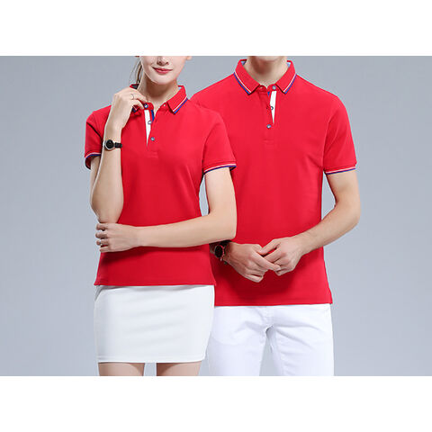 Nuevo diseño de polos de manga corta para hombre y mujer, baratos, de algodón y poliéster, con logo bordado e impresión personalizada.