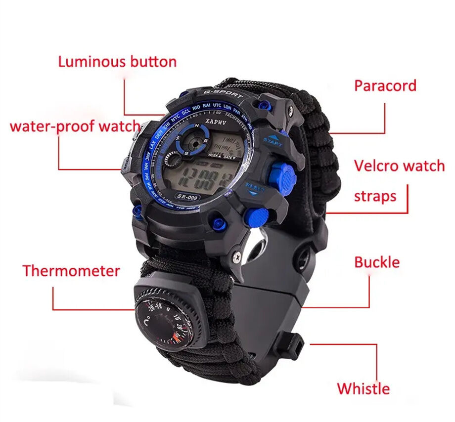 Buy Wholesale China Outdoor Multi-function Flint Survival Watch  Mountaineering Camping Umbrella Rope Compass Wristwatch & Watch at USD 2.3