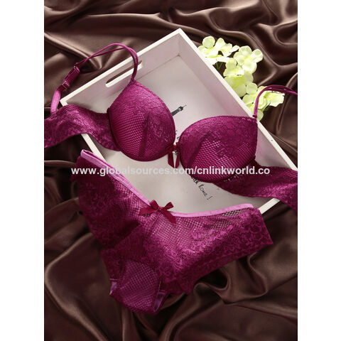 Women Underwear Satin Lace Embroidery Bra Sets With Panties