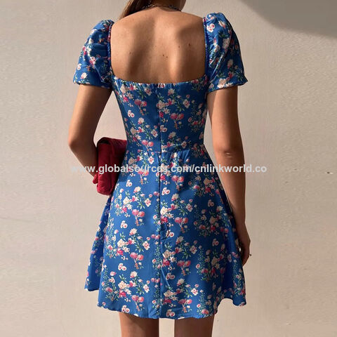 Comprar 2023 verano francés Vintage Floral Mini vestido mujer