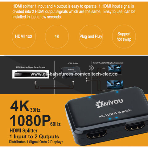 Divisor HDMI, 1080P HDMI Macho a Doble HDMI Hembra Cable Adaptador de  Divisor de 1 a 2 vías para TV HD