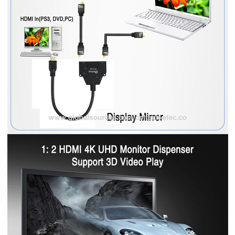 Buy DTECH Splitter HDMI 1 In 2 Out OEM ODM 4K 1080p High Speed 1x2