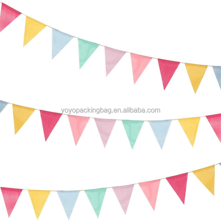 12pcs Bunting Rainbow Hanging Flags Imitated Burlap Pennant Banner ...