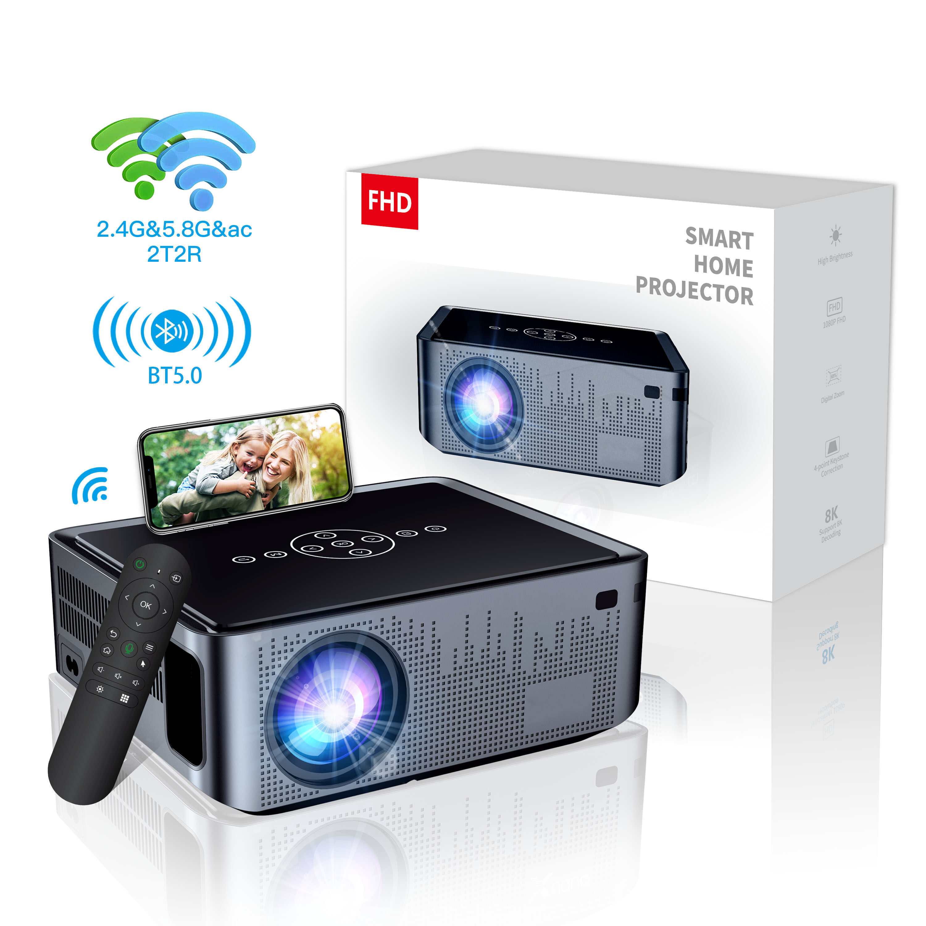 Compre P16 4GB+32GB 4K 3D Proyector Portátil Android 9.0 2.4G / 5G