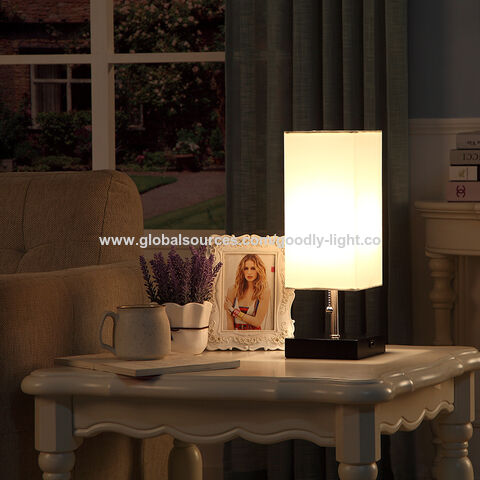 Lampe de table, lampe de chevet USB, veilleuse en bois avec abat
