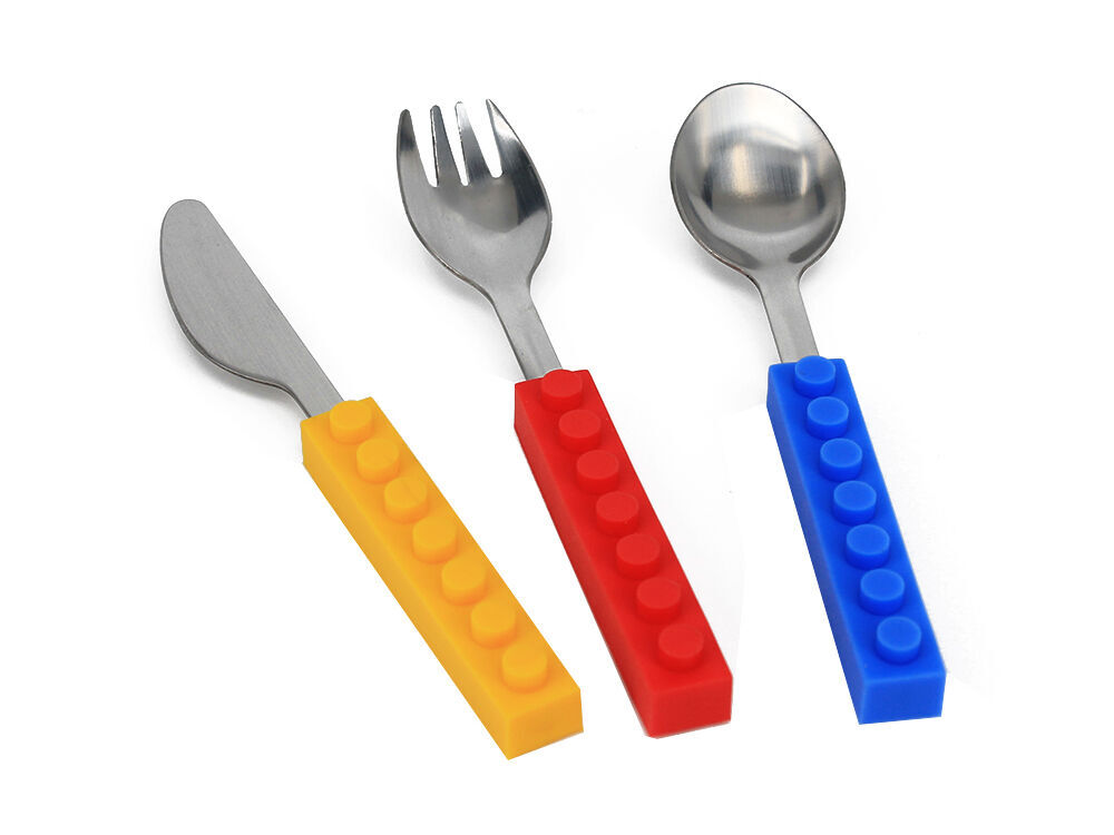 Silicone Building Block Kids Utensil Child Funny Tool Like Spoon Fork Knife  Sets