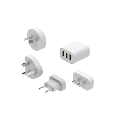 Carregador de Parede Múltiplo USB A USBC com Plugues Intercambiáveis, Adaptador de Energia de Viagem, Carregador de Celular Universal Tudo em Um com UK US EU