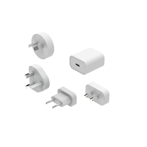 Carregador de Parede Múltiplo USB A USBC com Plugues Intercambiáveis, Adaptador de Energia de Viagem, Carregador de Celular Universal Tudo em Um com UK US EU