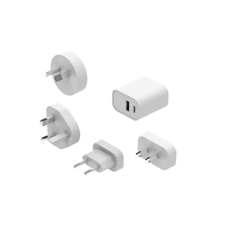 Carregador de Parede Múltiplo USB A USBC com Plugues Intercambiáveis, Adaptador de Energia de Viagem, Carregador de Celular Universal Tudo em Um com UK US EU