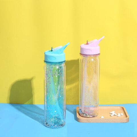 Botella de agua de plástico de doble pared ODM de 16 oz con tapa de pajita para fiestas y exteriores