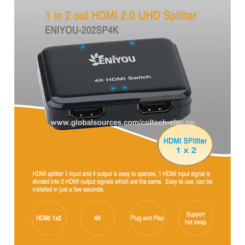 4K HDMI Splitter 1 in 2 out 1X2 Powered Splitter for Dual Monitors