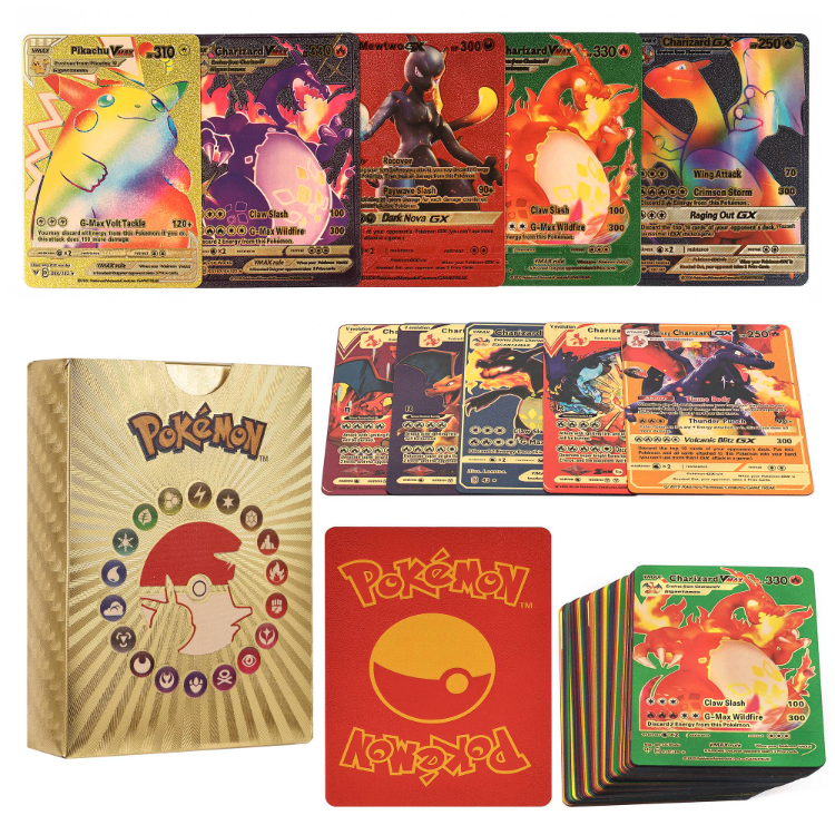 55 Pieces In A Box Silver Black Gold Pokemon Trading Cards