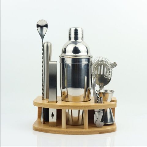 Custom Professional Bamboo Stand Stainless Steel Cocktail Shaker Set Bar  Tool Mixology Kit Bartender - China Barware Set and Cocktail Set price
