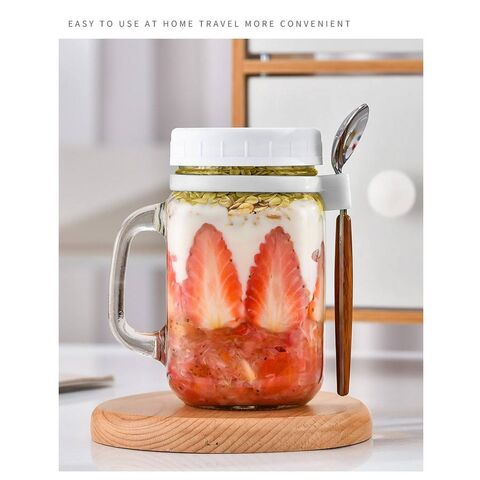 Buy Wholesale China Reusable Overnight Oats Container With Handle For  Cereal Yogurt Milk Salad Wide Mouth Glass Mason Jars With Lids And Spoons &  Mason Jar at USD 1.62