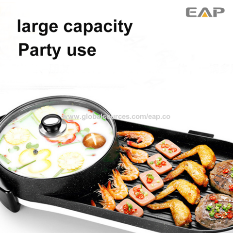  Hot Pot with Grill, 2000W 2 in 1 Electric Hot Pot Grill Cooker  with Dual Temperature Control for 1-8 People, Multi-function Smokeless  Shabu Korean BBQ Grill for Simmer, Boil, Fry