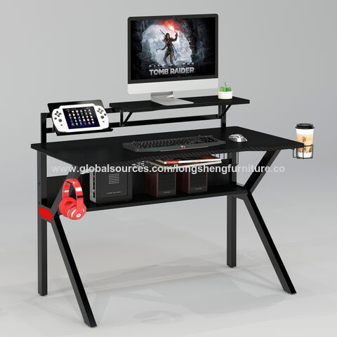 Mesa Gaming Desk Mueble Escritorio de Computadora Ergonómica, Mesa de  Juegos Mesa de Trabajo con Portavasos y Gancho para Auriculares, Negro