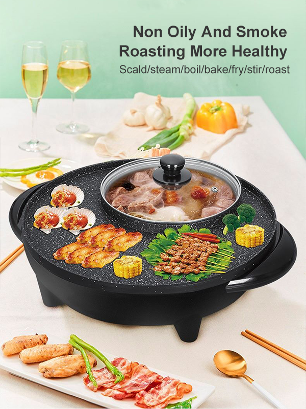 Electric Hot Pot and Grill, 2 in 1 Electric Hot Pot Grill Cooker with Dual  Temperature Control for 1-8 People, Multi-function Smokeless Shabu Korean  BBQ Grill for Simmer, Boil, Fry, Roast 
