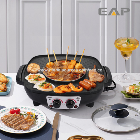 Hot Pot électrique 2200W + Grill - 2 En 1 Pour 3-12 Personnes - 2 Réglages Température Indépendants - Idéal Famille Ou Camping