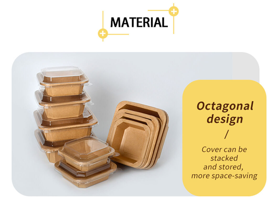 New Design Salad Rectangle Takeaway Kraft Paper Octagonal Bowl With Lid ...