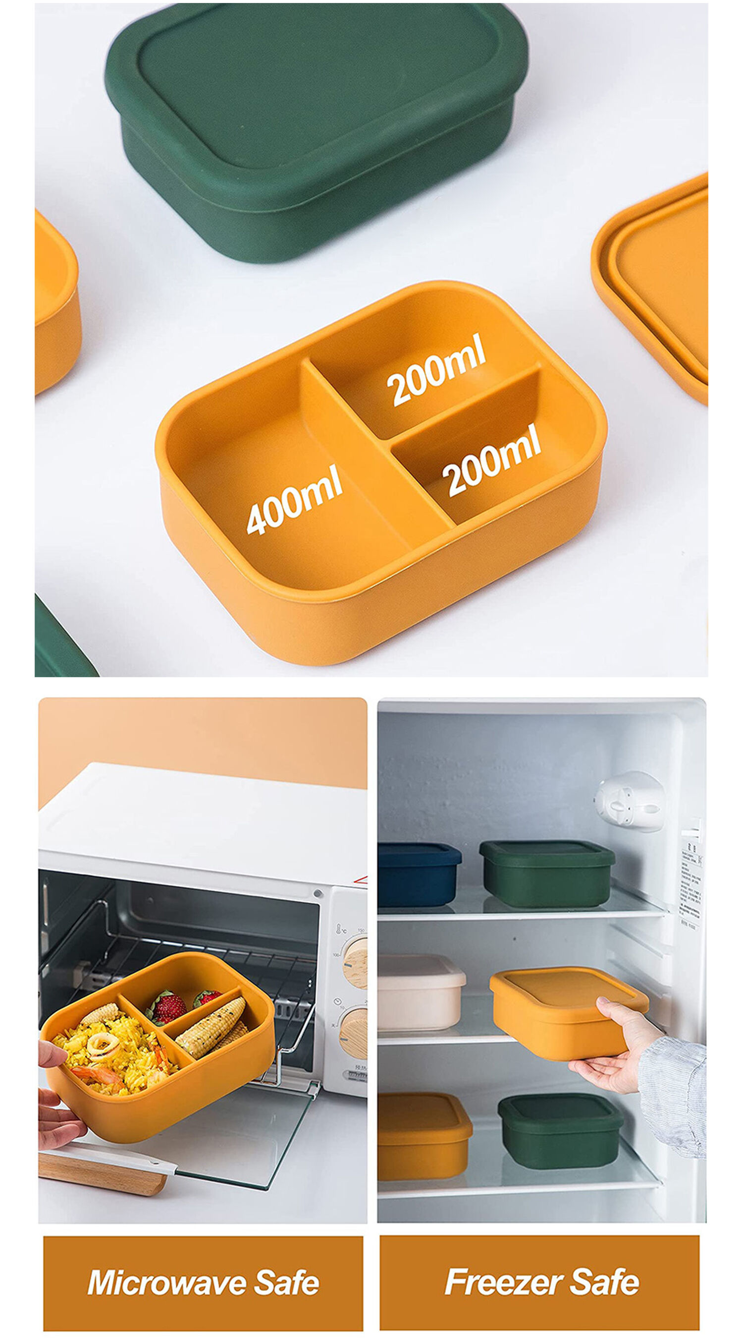 Buy Wholesale China Bpa-free Silicone Lunch Bento Box 3 Compartments ...