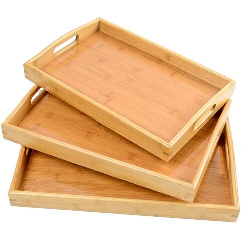 Tray Bamboo Serving Tray Rectangle Wooden Tray, Trays for Eating Breakfast  Party Kitchen Tea Home Decor Serving Trays Coffee Table Tray (Size : L) :  : Home