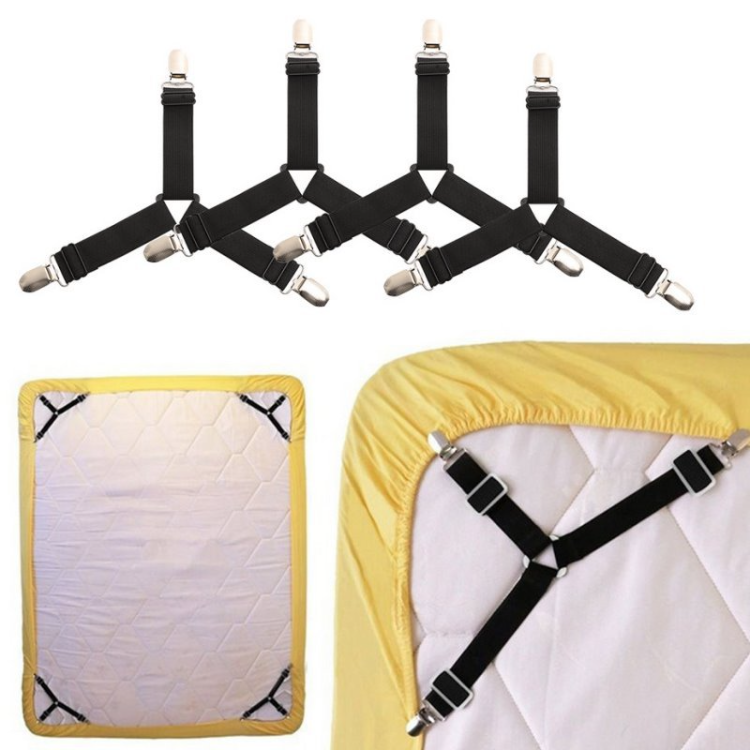 4pcs/set Elastic Bed Sheet Grippers Belt Fastener Clips Mattress