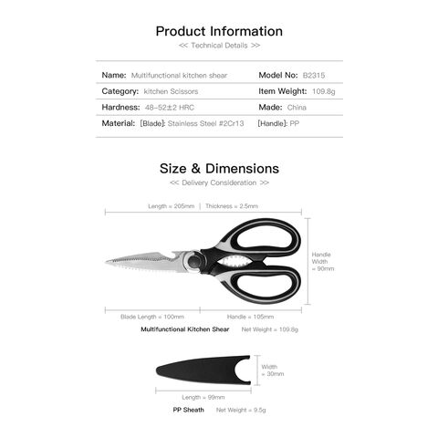 Multi-functional Vegetable Meat Shear 2.5mm Thickness Kitchen Scissors With  Blade Protection Cover - Buy Multi-functional Vegetable Meat Shear 2.5mm  Thickness Kitchen Scissors With Blade Protection Cover Product on