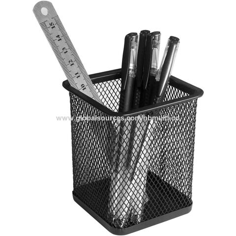 Porta-lápis de Malha Metálica Preto Quadrado, Acessórios de Mesa e Organizadores de Espaço de Trabalho para Casa, Escola e Escritório - Atacado