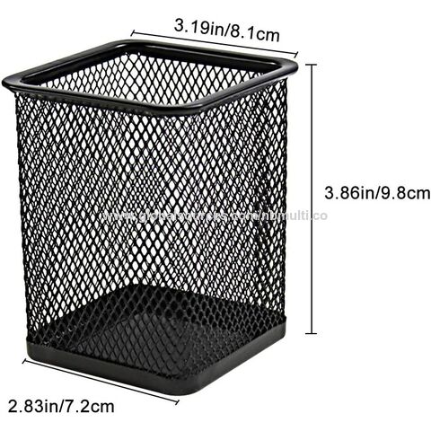 Porta-lápis de Malha Metálica Preto Quadrado, Acessórios de Mesa e Organizadores de Espaço de Trabalho para Casa, Escola e Escritório - Atacado