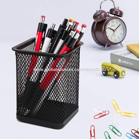 Porta-lápis de Malha Metálica Preto Quadrado, Acessórios de Mesa e Organizadores de Espaço de Trabalho para Casa, Escola e Escritório - Atacado