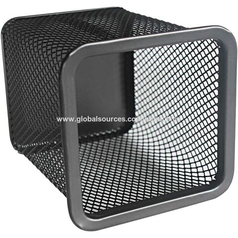 Porta-lápis de Malha Metálica Preto Quadrado, Acessórios de Mesa e Organizadores de Espaço de Trabalho para Casa, Escola e Escritório - Atacado