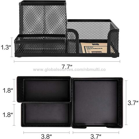 Organizador de Mesa em Malha de Aço com Porta-Lápis e Cestos de Armazenamento para Acessórios de Escritório, 3 Compartimentos, Preto - Material de Escritório no Atacado