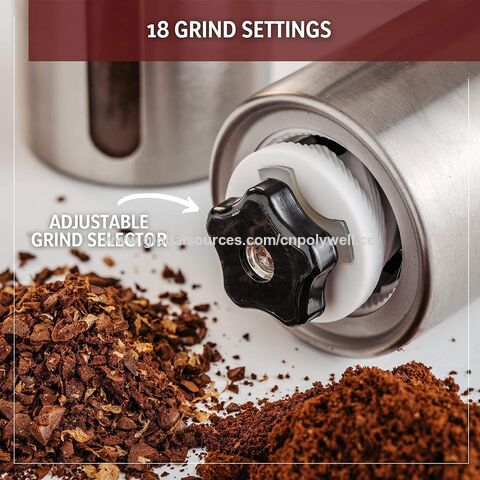 Molino de café de grano de mano, molino de café manual de grado de molienda  ajustable de acero inoxidable 304 para oficina (L)