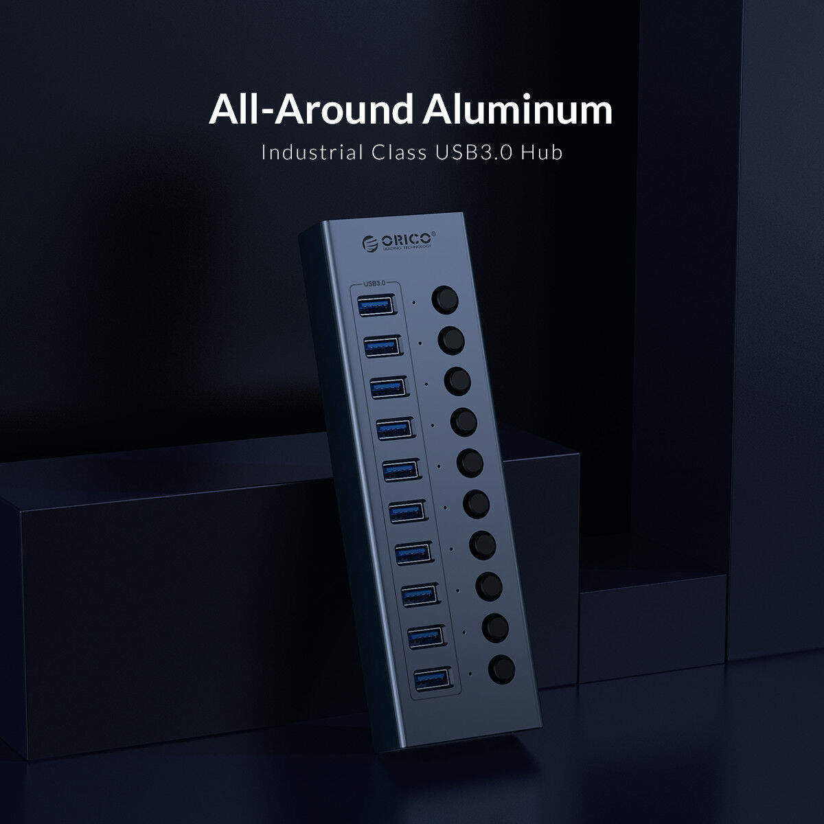 ORICO USB Hub 3.0 Powered 7 Ports USB Data Hub with 12V2A Power Adapter, Individual Power Switches, and LEDs, USB Extension for iM
